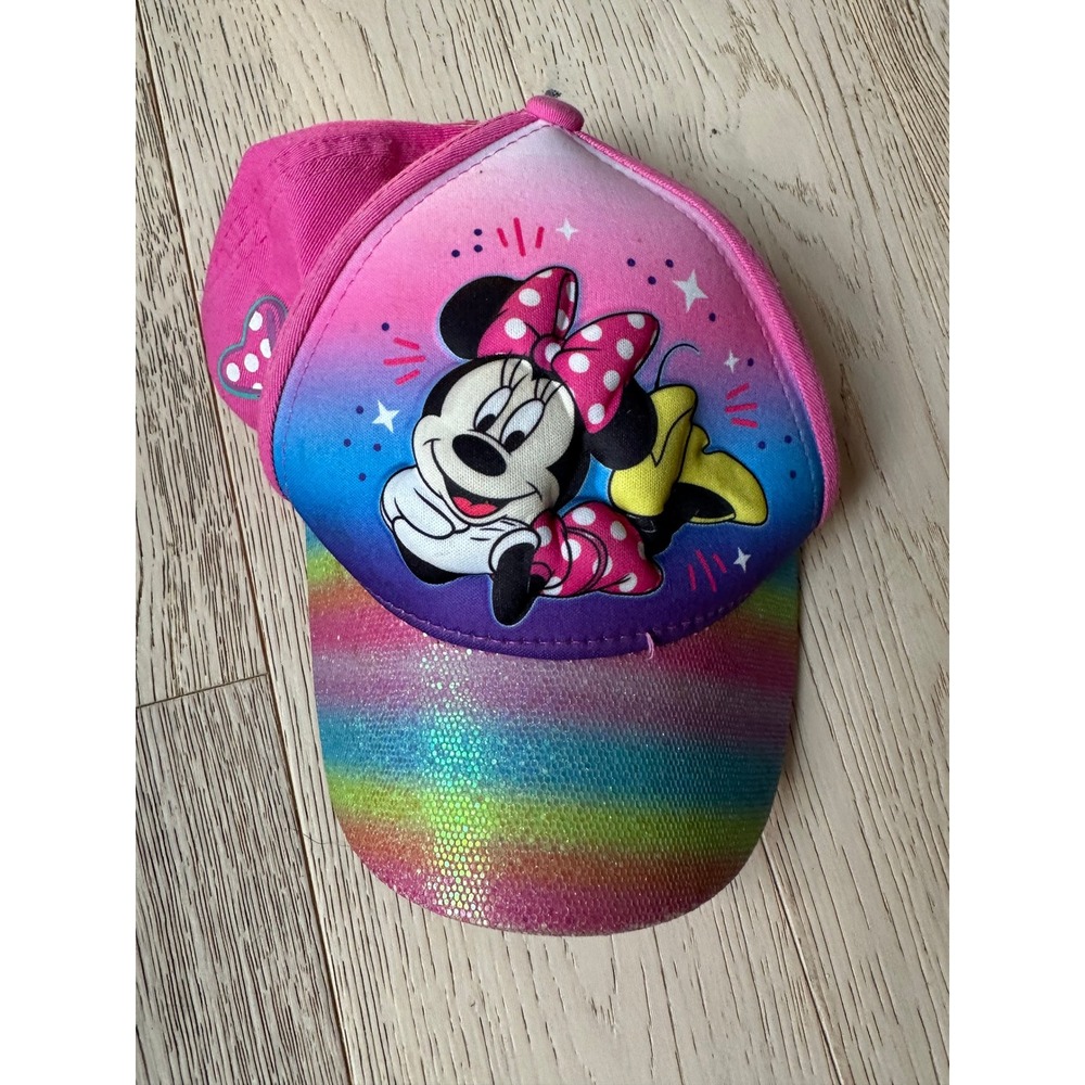 Disney Minnie Mouse Toddler Girls Pink Rainbow Glitter Baseball Hat Cap